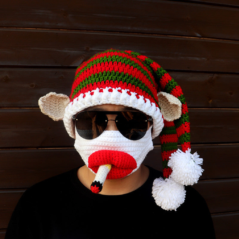 Wholesale Christmas Clown Funny Hand Knitted Autumn and Winter Woolen Hat Mask Set